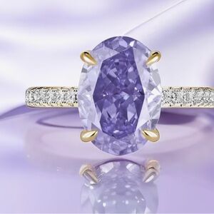 Sterling Silver purple simulated tanzanite with Moissanite in pave setting